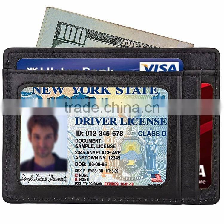 TIANHOOO black 100% soft sheepskin genuine leather credit card holder