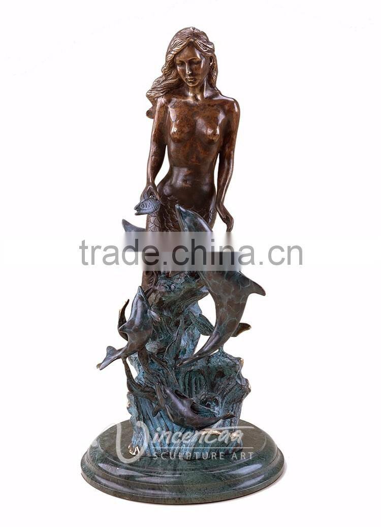 High quality hot sale bronze dolphin and mermaid sculpture