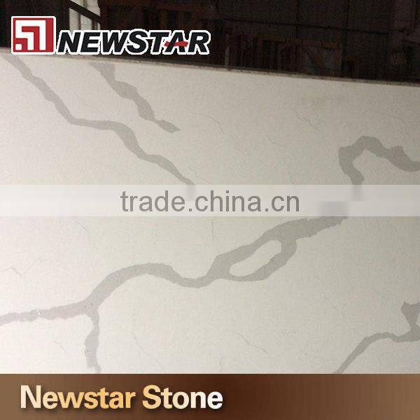 Newstar snow white marble color white quartz countertop with grey veins