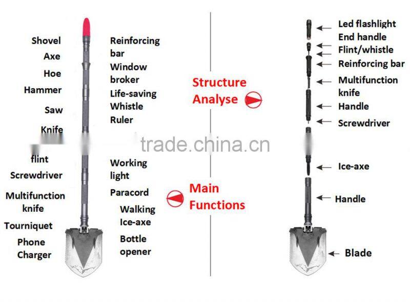Multi-purpose Camping Shovel DJSV-OS with Tactical Knife Car Emergency Kit