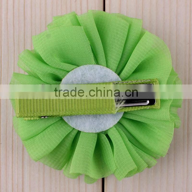 fabric chiffon flower clip with rhinestone center for kids hair accessories