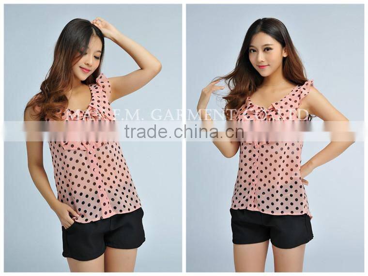 fashion butterfly sleeve polka dots pattern chiffon blouse MOQ 1 piece