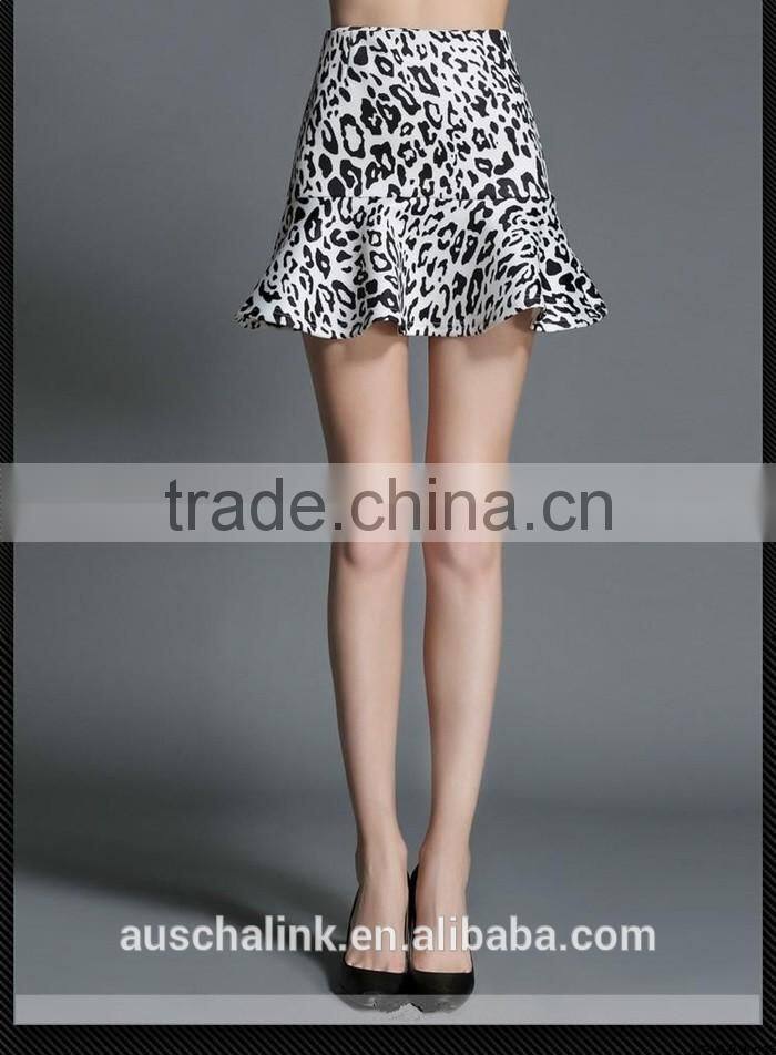 summer lady leopard print fancy fish tail short flare skirt customized