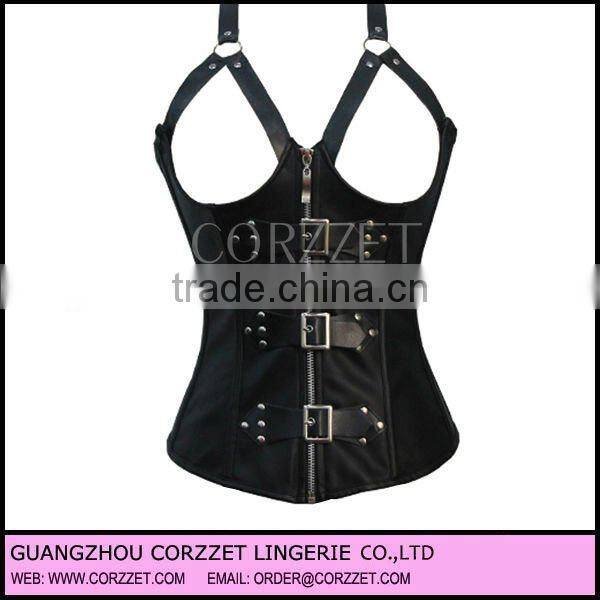 Sexy Lingerie PVC Lingerie Lace Up Basque Corset with Separate mini Skirt