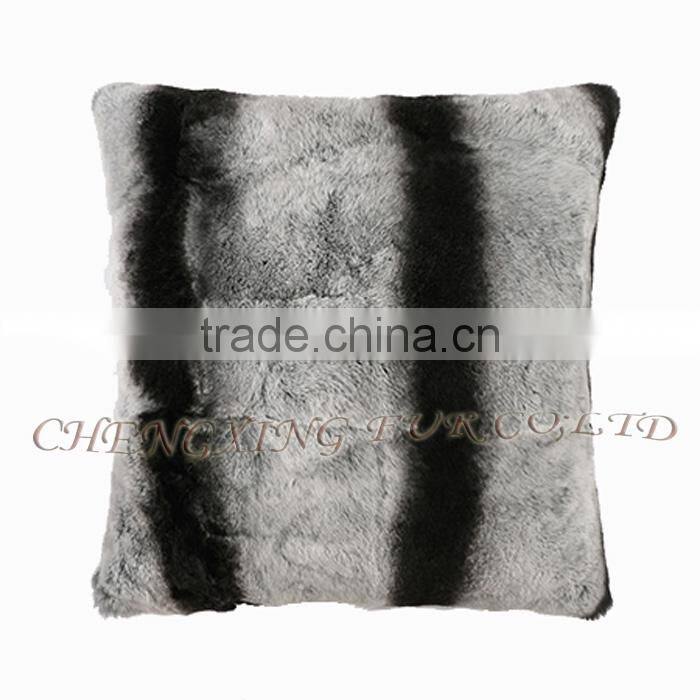 CX-D-103 Rex Rabbit Fur Dyed Like Chinchilla Shaggy Cushion Cover