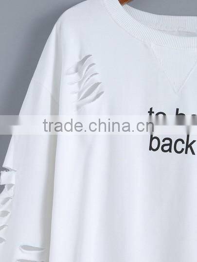 White Round Neck Cut-out Letters Print Sweatshirt for women