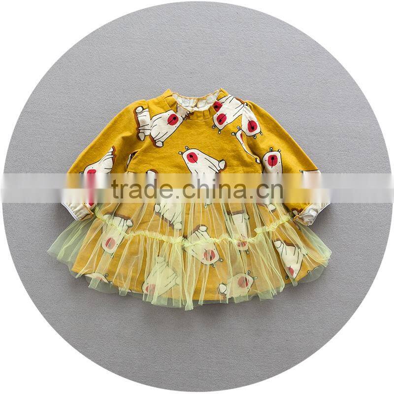 S17732A autumn new arrival cotton girl clothes long sleeved girls cartoon dress