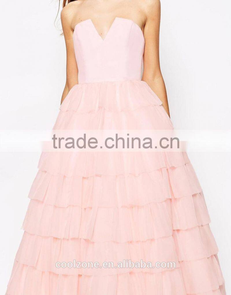 100% Polyester bandeau strapless design bridesmaid dress for wedding