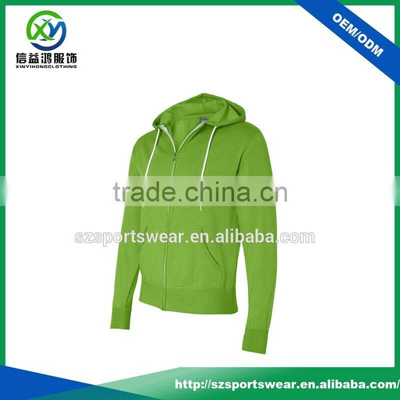 Sexy Green Color Eco Friendly Cotton Lycra Wholesale Plain Zip Hoodies