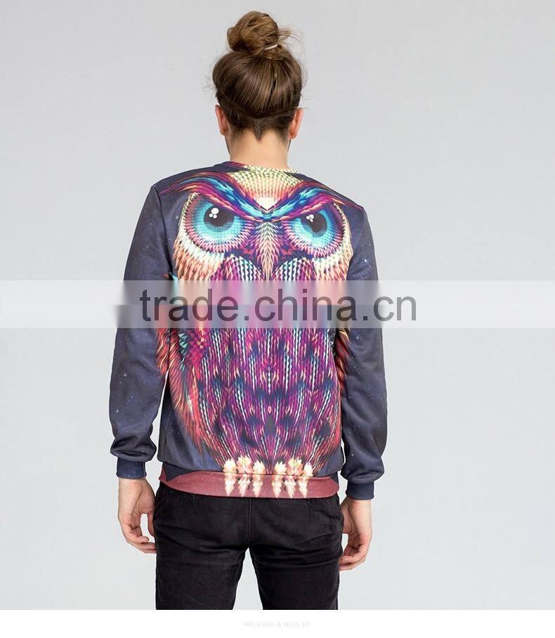 Unisex owl 3d print effect couple pullover sweatshirt without hood