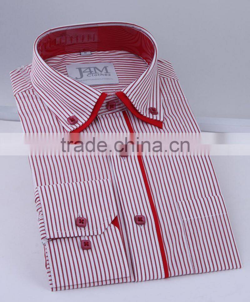 100% cotton red stripe double collar mens dress shirts