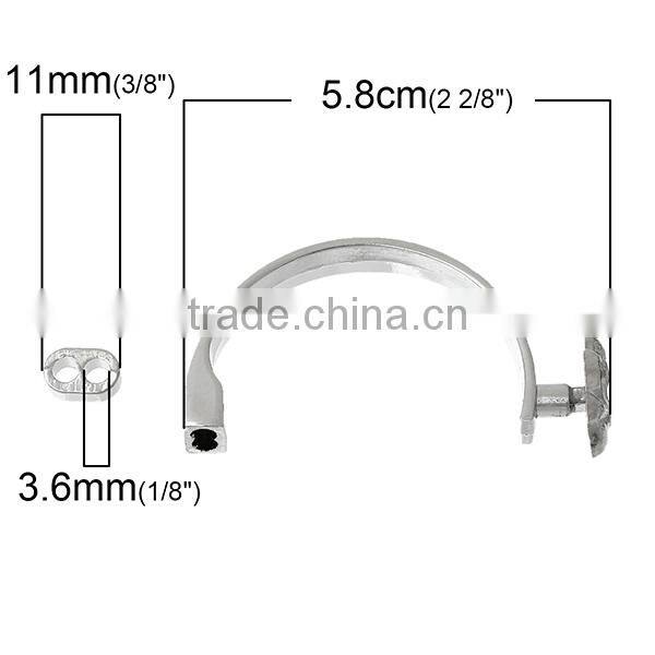 Half Bracelet Bangle Bar With Slider Hook Clasps Skull Halloween Silver Tone Clear Rhinestone 5.8cm x3.1cm 11mm x7mm