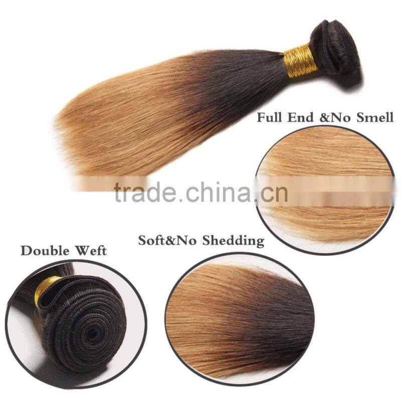 Top Quality unprocessed Virgin Human Hair Bundles 1b/27 Ombre Chinese Straight Hair