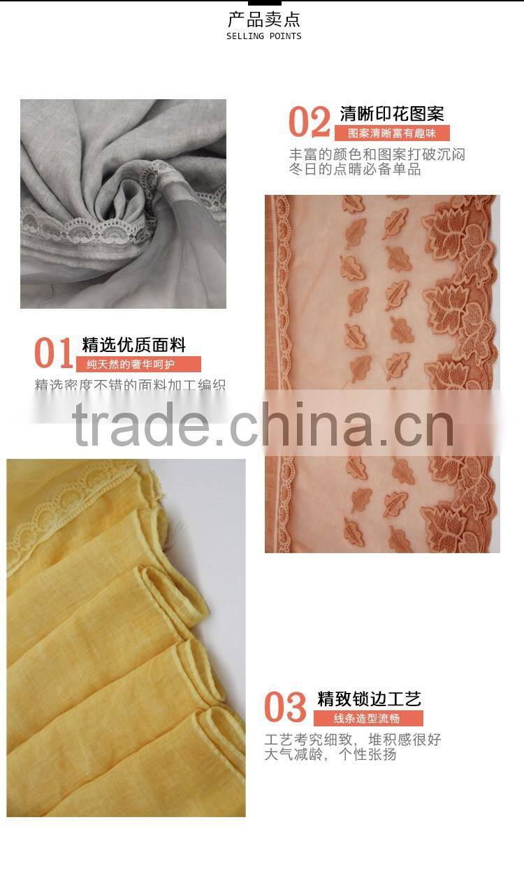 New fashion classic plain dyed TR viscose thin leaf silk lace trim ribbon hijab scarf for custom