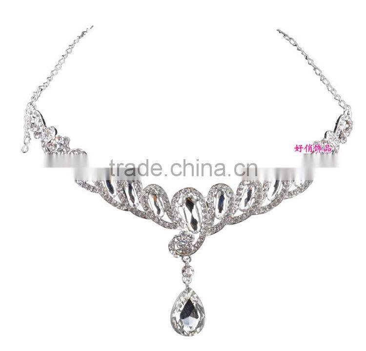 Rhinestones Crown with Teardrop Pendant Wedding Bridal Hair Accessories