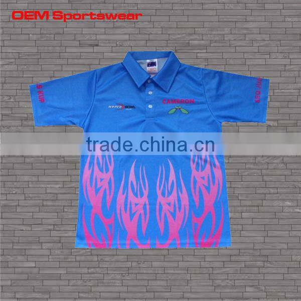 Short sleeve sublimated bowling shirts for kids