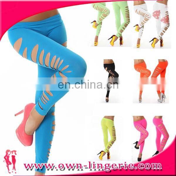 Fashion New Arrival Personality Punk Candy Color Broken Holes Sexy Stretch Soft Pants Legging