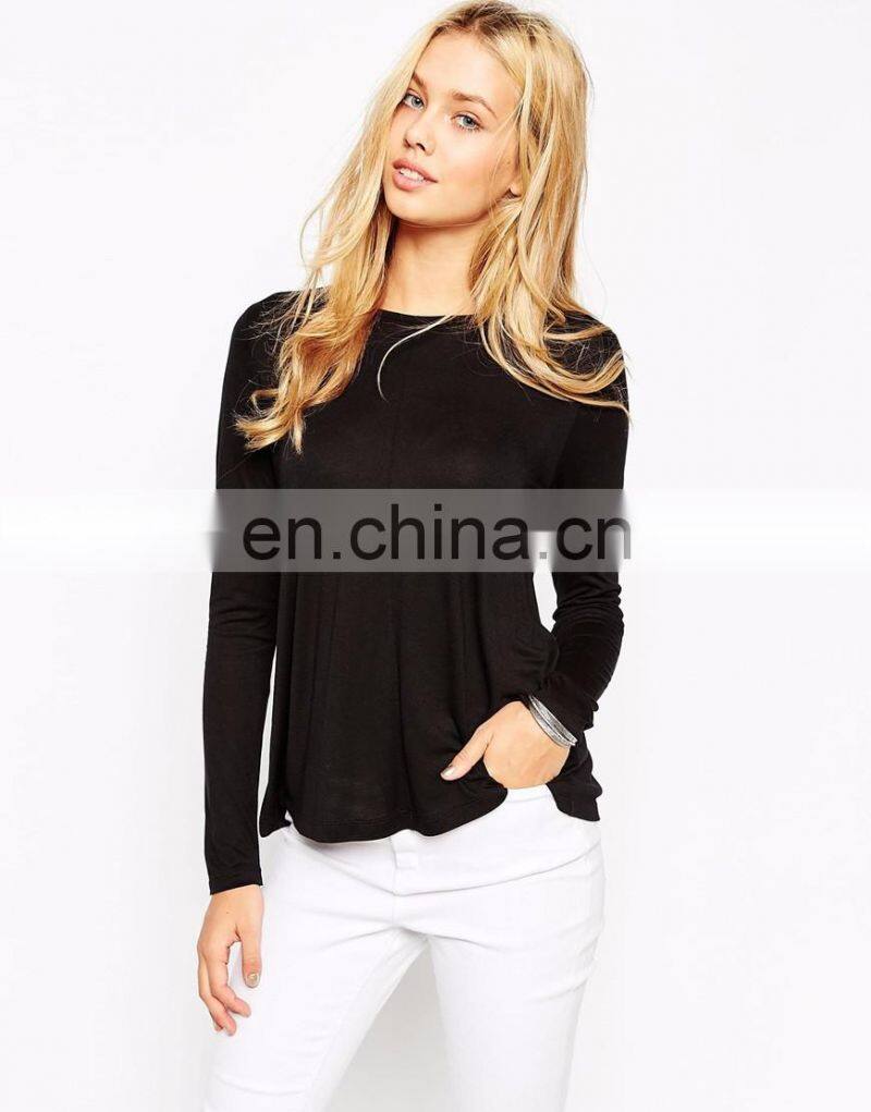 Euro style causal long sleeves ladies blouse designs in black color
