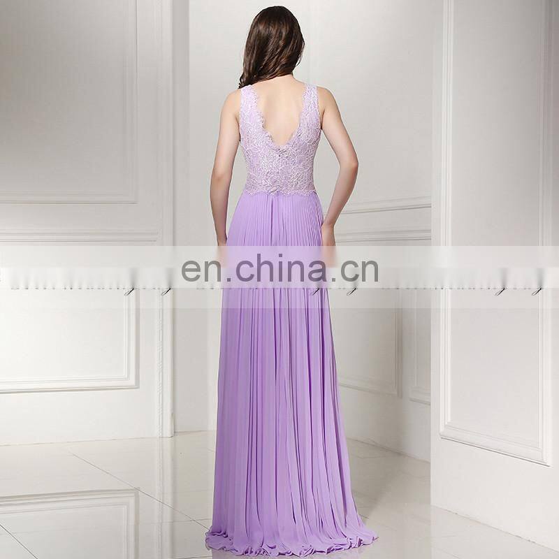 Wholesale Elegant V Neck Lace Top Chiffon Simple Long Evening Dresses SD386
