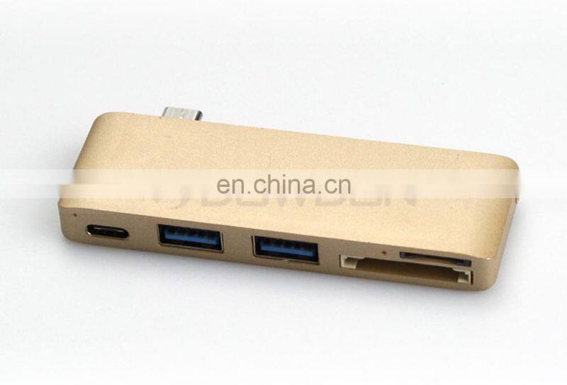 Aluminum Multi-Port Adapter Type-C USB 3.0 5 in 1 Combo Hub with USB-C Charging Port,2 USB 3.0 Ports, SD/Micro Card Reader