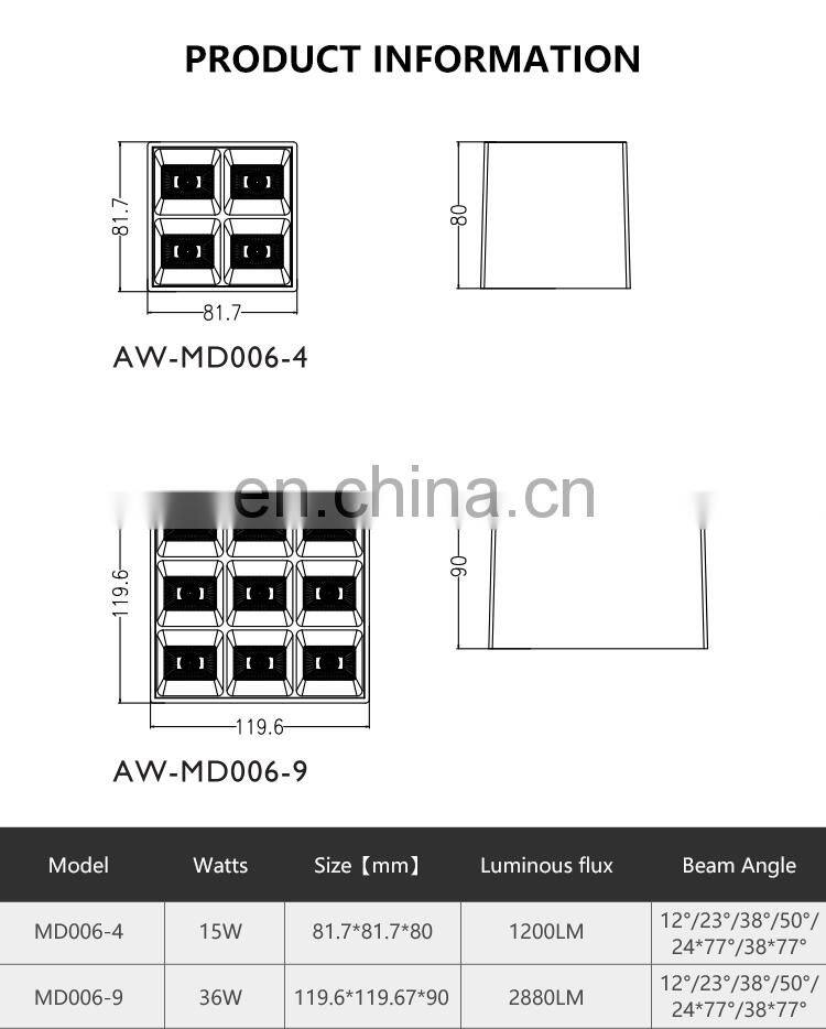 Easy Installation Down Lamp Cree5050 Aluminum Mounting Indoor 36W LED Square Grille Lighting