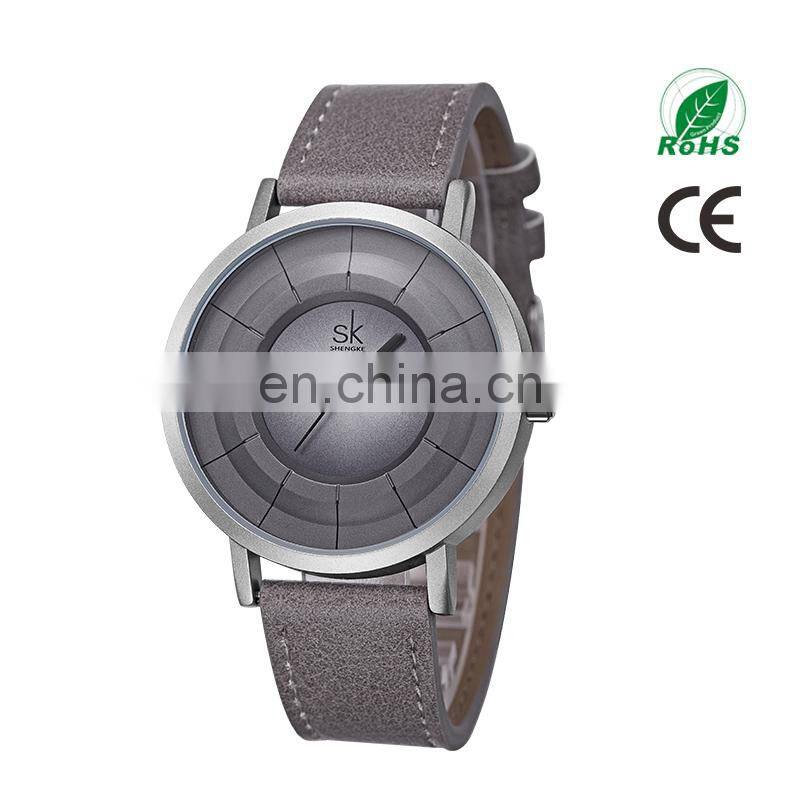SHENGKE Dropshipping Men Blue Gray Black Leather Watches Luxury Male Sport Rome Watches Gift Christmas