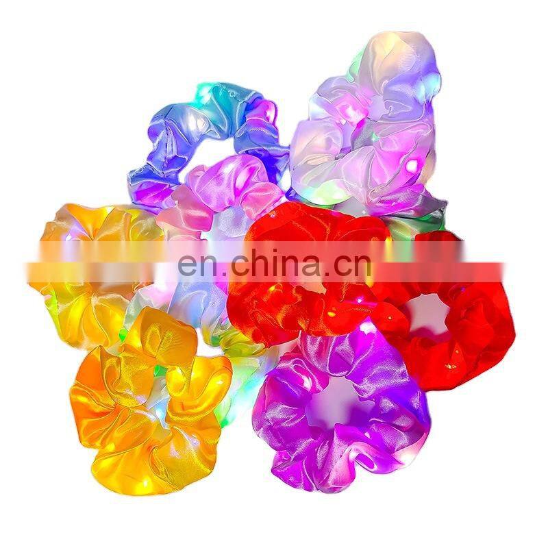 2020 New Arrival Girls LED Luminous Scrunchies Hairband Ponytail Holder Headwear Elastic Hair Bands Solid Color Hair Accessories