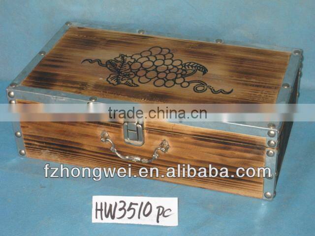 Hongwei Handmade Shabby Chic Wooden Brown Wine Storage Boxes/Wine Crate with Metal Handle,Durable,Eco-friendly
