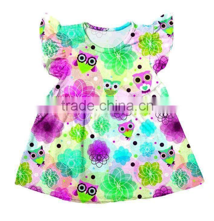 Latest style frozen elsa print girls summer dresses flutter sleeve dress for baby girl childrens boutique clothing dress