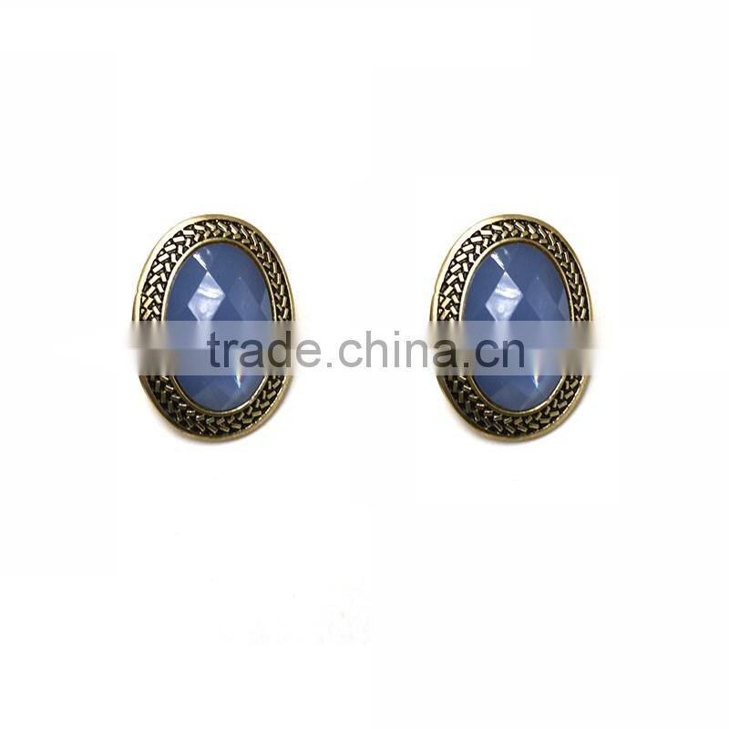 Retro Oval Crystal Jewelry Gold Lace Texture Women Stud Earrings