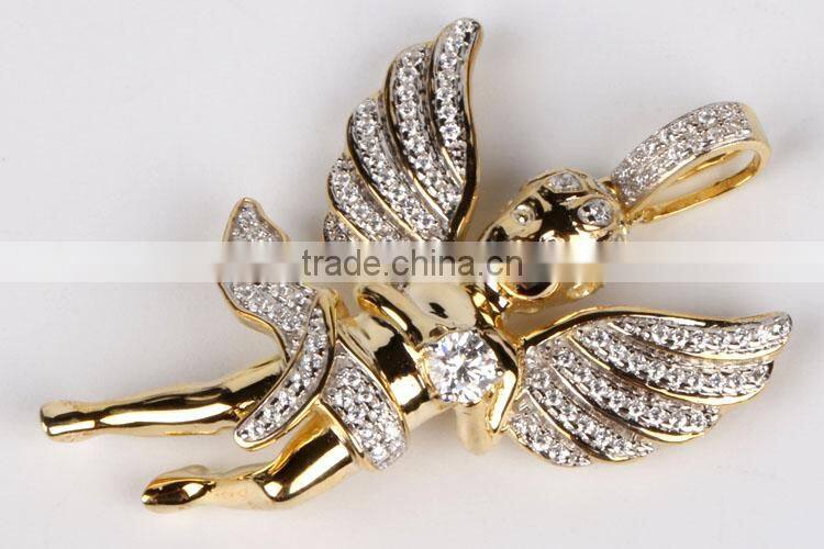 Hot sales hip hop 925 sterling silver angel chain pendant necklace jewellery