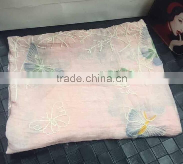 New Fall Spring Fashion Viscose Butterfly Embroidery Scarf