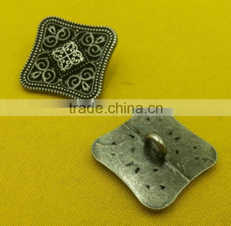20mm Square Shape Fancy Metal Shank Button For Jacket --- MJ1420