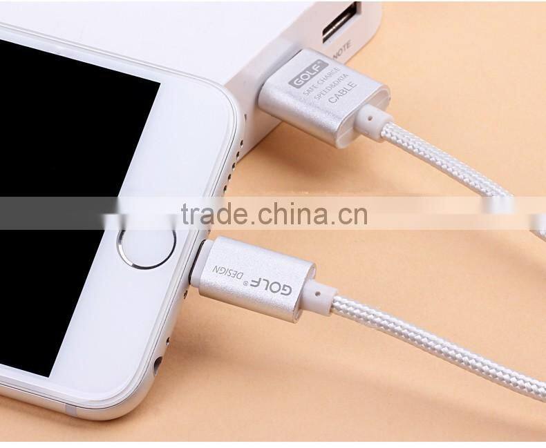 GOLF 3M Metal nylon weave reversible 2.1A Sync And Charge cable for iphone5/5s/6 ipad All the 8 pin device