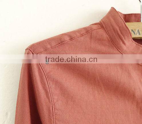 ladies cotton upright collar shirt solid color blouse