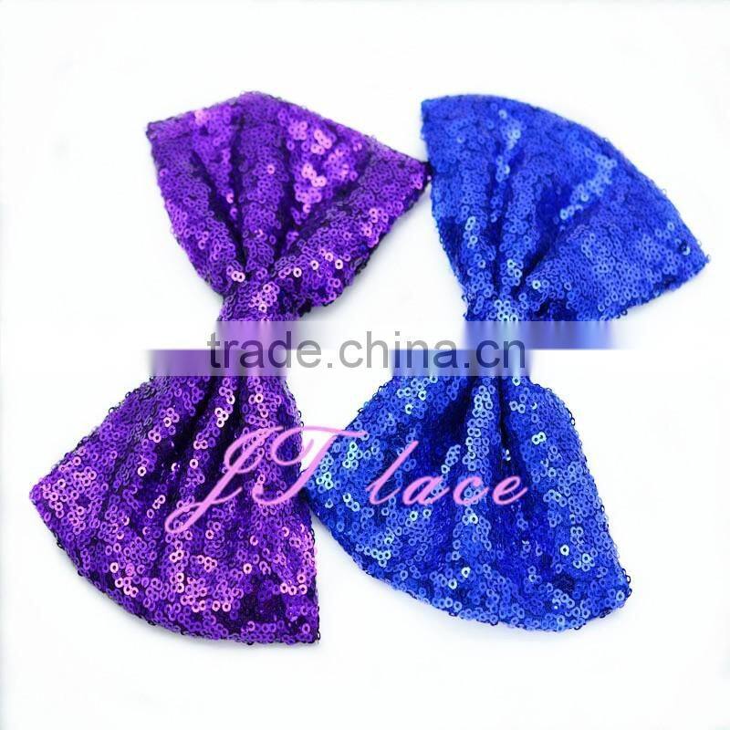 Wholesale shiny hair bow- sparkle bow- denim hair bow