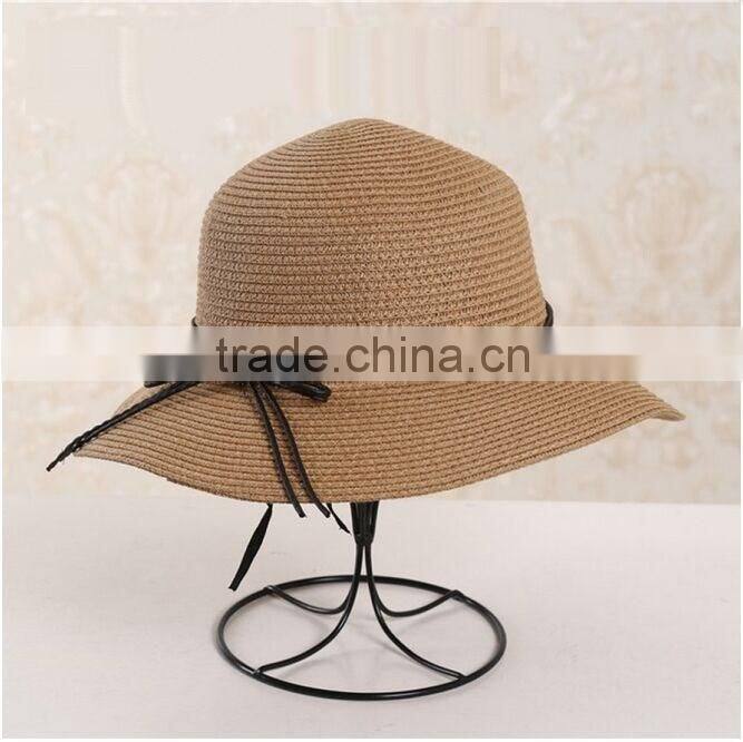 QXSH0009 With rope decoration summer straw hat New beach fedora Wide brim