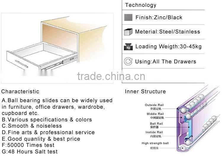 Hettich Drawer Slide Ball Bearing Drawer Slide Rainbow Finished Drawer Slide
