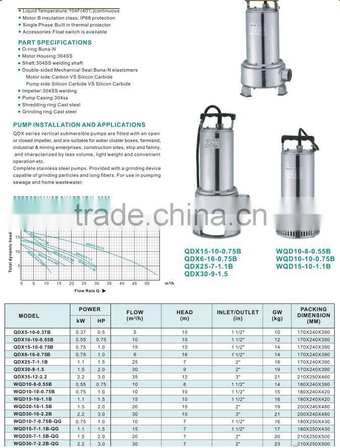 Submersible pump stainless steel WQX(D) series complete precision casting drainage sewage submersible water pump