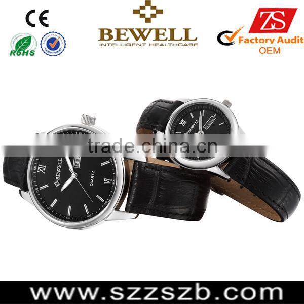 Stainless Steel/Leather Watch with dual calendar function