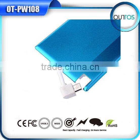 Wholesale 1500mah pocket power bank credit card with Build-in Micro USB cable