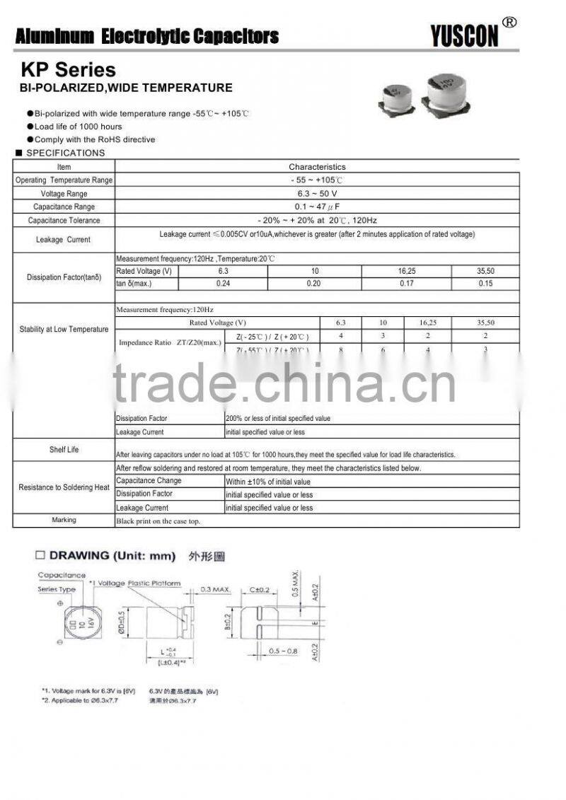 SMT aluminum electrolytic capacitors 1uf 1000v