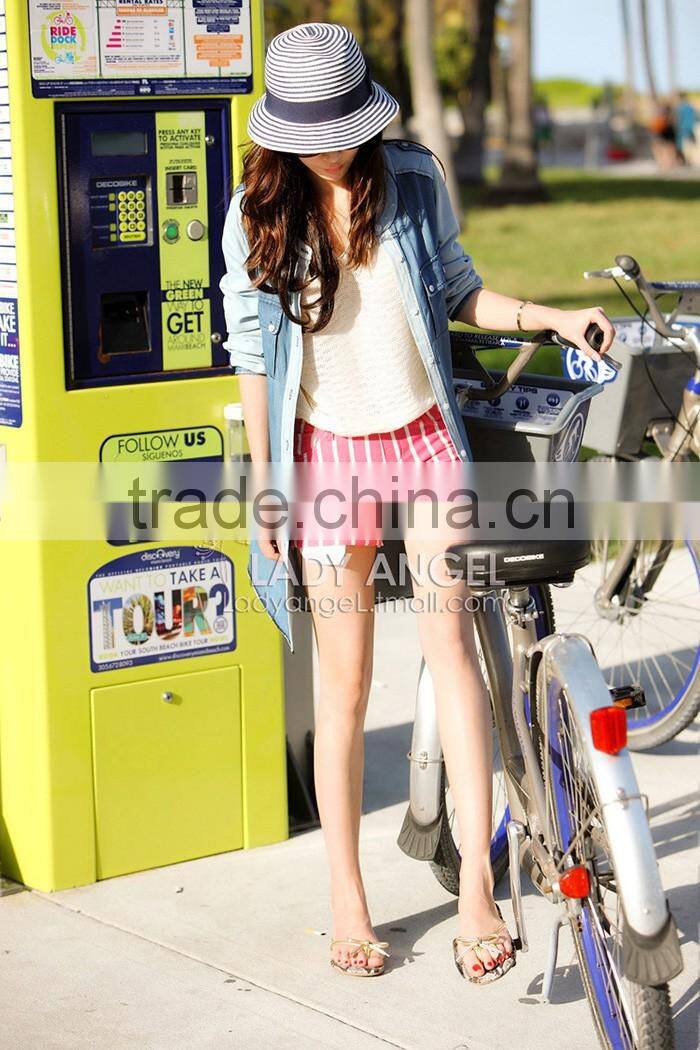 New style panama straw caps blue and white striped homburg hat