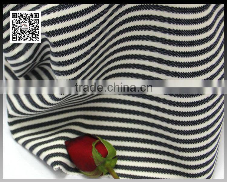 2016 fashion shripe style pattern fabric 65% polyester 32% rayon 3%spandex ladies fashion dress