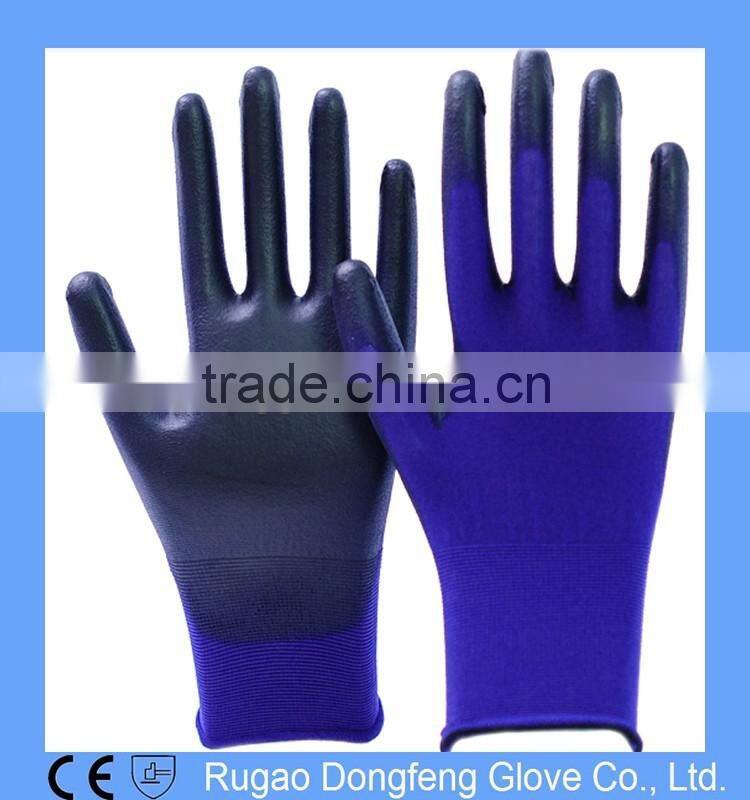 13Gauge Black PU Coated Nylon Gloves,Black Nylon Working PU Gloves,PU Safety Hand Gloves
