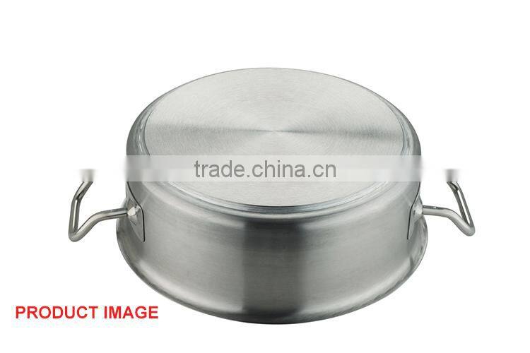 Hotel restaurant competitve factory price low body commercial stainless steel soup pot with double-ply botttom for kitchen equip