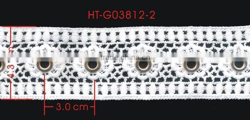 Gold Flat 10MM Metal Grommet Eyelet Flower White Polyester Lace Trimming