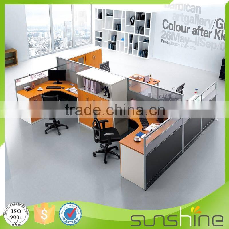 HT-PW03 Iron Gray Color 30MM Thickness Aluminium Partition Computer Desks With Locking Drawers And Bookshelf