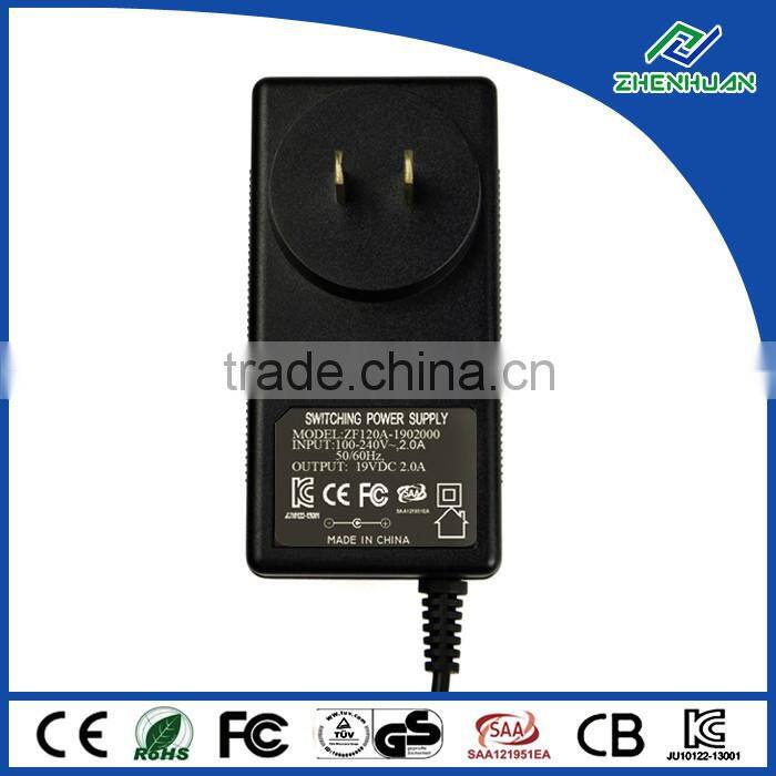 CE, FCC, KC approved 19v power adapter 2.0a ac power supply
