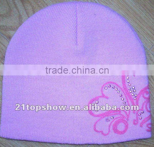 Jacquard knitted hat with fashion rhinestone